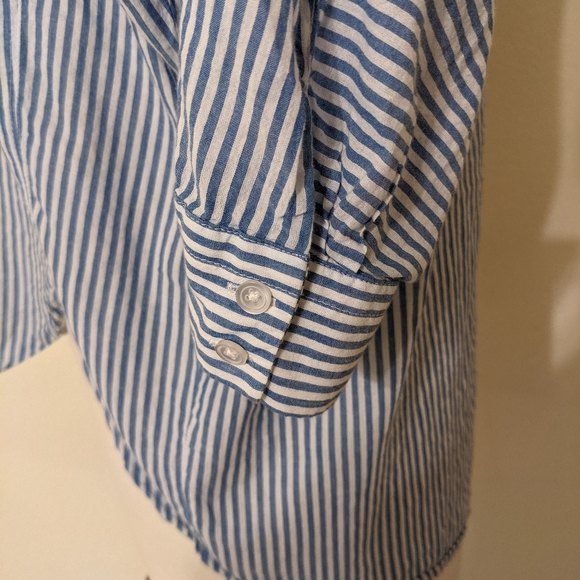 Blue & White Striped Cotton Button Down - Picture 5 of 6